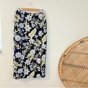 Charter club Tropical blue floral print linen blend wrap midi skirt Size 12
